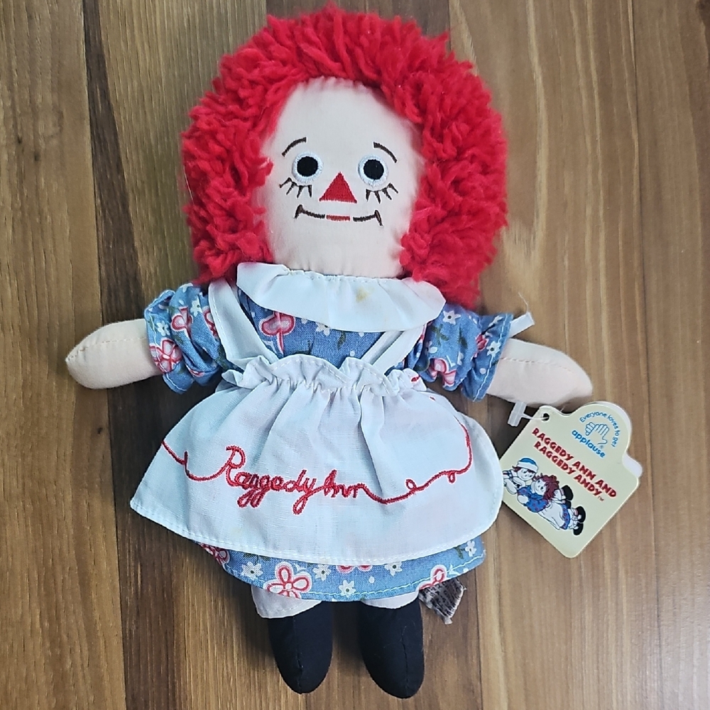 Vintage Applause Raggedy Ann Doll with Apron And Blue Dress, 9 Inch